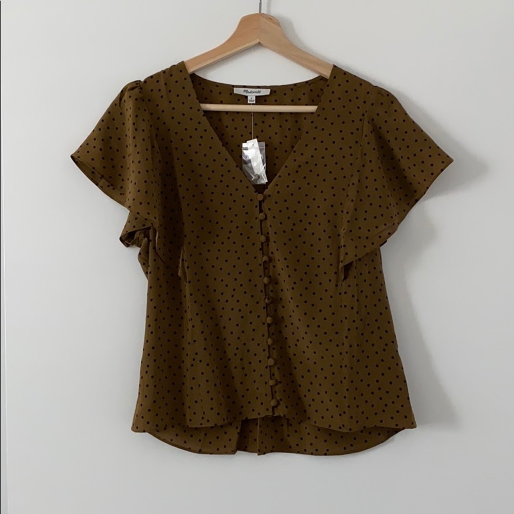 Madewell Silk Flutter Sleeve Top in Polka Dot